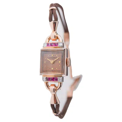 Pre-owned Longines 14kt Solid Rose Gold Art Deco Ladies Watch With Genuine Diamonds 1940s In Red
