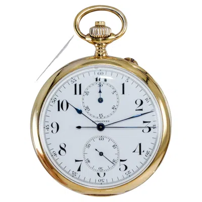 Pre-owned Longines 14kt Yellow Gold Open Face Chronograph Pocket Watch From 1920's