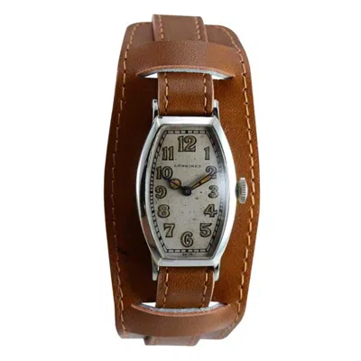 Pre-owned Longines 18 Karat White Gold Art Deco Watch From 1925 Handmade