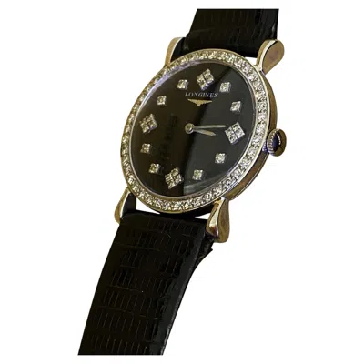 Pre-owned Longines 18k Gold, Diamond, Black Enamel Dial Ref L250-40 32mm Gents Dress Watch