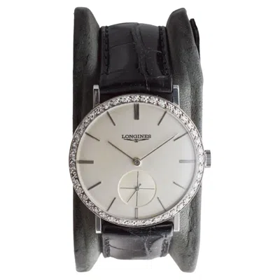 Pre-owned Longines 18kt Solid White Gold Mid Century Design Tuxedo Watch 1950's / 60's