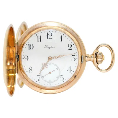 Pre-owned Longines Antique  Pocket Watch 14 Karat Gold Arabic Enamel Dial, Hunter In Multi