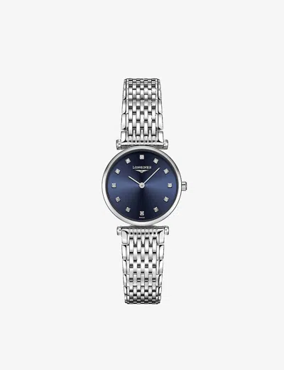 Longines Blue L42094976 La Grande Classique Stainless-steel And Diamond Quartz Watch In Grey