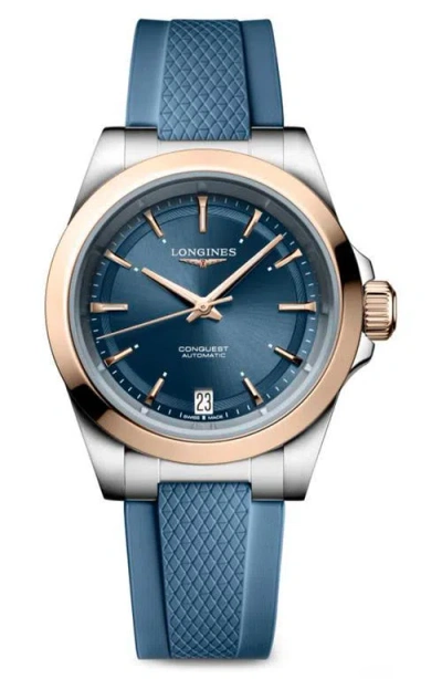 Longines Cnq23 34mm Ss18krg Rbst Blu Au In Blue