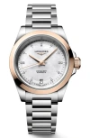 Longines Conquest 18k Rose Gold Bezel, Mother-of-pearl & Diamond Automatic Bracelet Watch, 34mm In Metallic