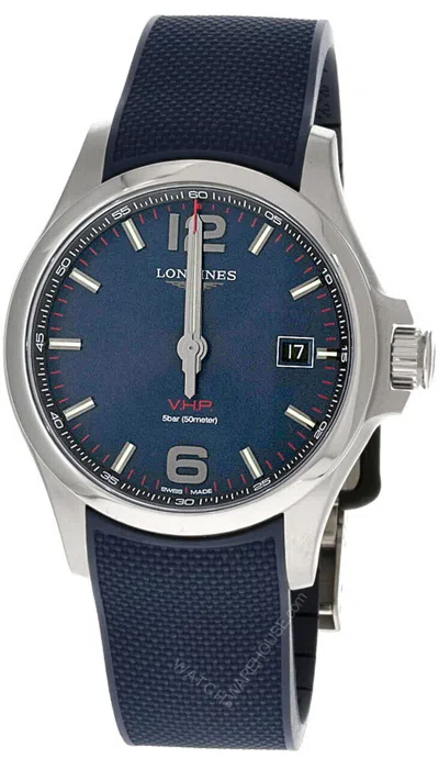 Pre-owned Longines Conquest 43mm Quartz Blue Rubber Men's Watch L3.726.4.96.9