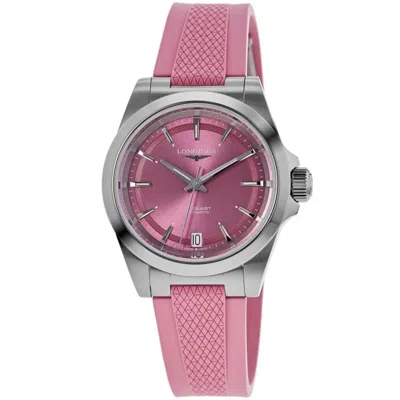 Longines Conquest Automatic 34mm Pink Dial Rubber Strap Women's Watch L3.430.4.99.9