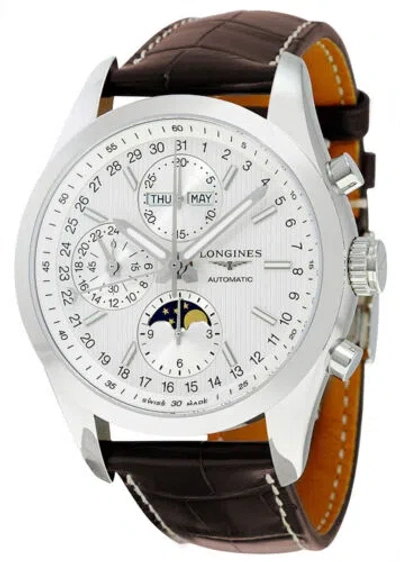 Pre-owned Longines Conquest Automatic Chrono Moonphase Brown Leather Men's Watch L27984723