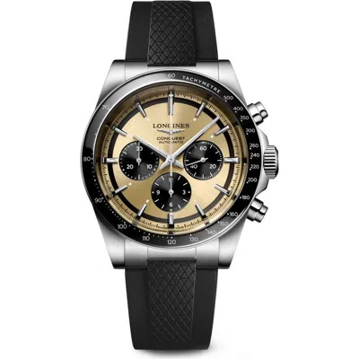 Longines Conquest Automatic Chronograph Rubber Strap Watch, 42mm In Champagne