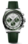 Longines Men's Swiss Automatic Chronograph Conquest Green Rubber Strap Watch 42mm In Silver