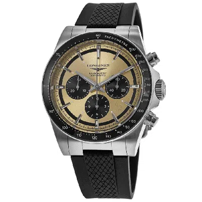 Longines Conquest Automatic Chronograph Yellow Gold Tone Rubber Strap Men's Watch L3.835.4.32.9 In Black