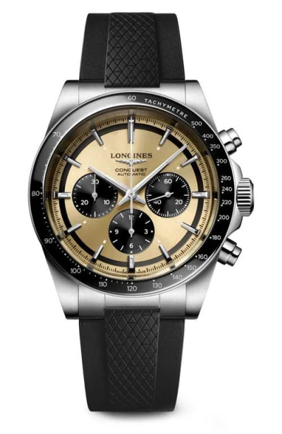 Longines Men's Swiss Automatic Chronograph Conquest Black Rubber Strap Watch 42mm In No Color