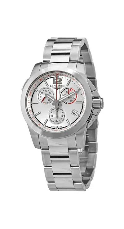 Longines Conquest Chronograph Jumping 41 Stainless Steel Mens Watch In Gray