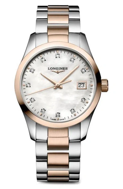 Longines Conquest Classic Diamond Index Bracelet Watch, 34mm In White Mother-of-pearl