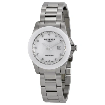 Longines Conquest Diamond Mother Of Pearl Dial Stainless Steel Ladies Watch L3.257.4.87.6 In Metallic