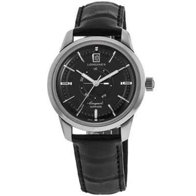 Longines Conquest Heritage Automatic Black Dial Leather Strap Men's Watch L1.648.4.52.2 In Silver