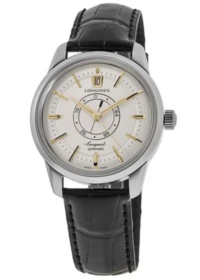 Longines Conquest Heritage Central Power Reserve Automatic Champagne Dial Black Leather Strap Men's Watch L1. In White