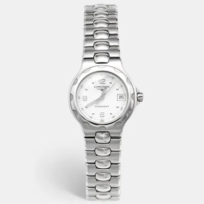 Pre-owned Longines Conquest L1.131.4 White Dial Stainless Steel Women's Wristwatch 25 Mm In Silver