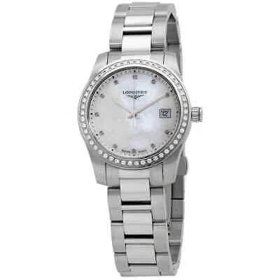 Pre-owned Longines Conquest Mop Diamond Stainless Steel Ladies Watch L34000876