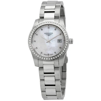 Longines Conquest Mother Of Pearl Diamond Stainless Steel Ladies Watch L34000876 In Mop / Mother Of Pearl