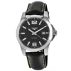 Longines Conquest Quartz Black Dial Black Leather Men's Watch L3.759.4.58.3 In Black
