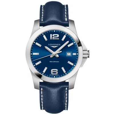 Longines Conquest Quartz Blue Dial Blue Leather Strap Men's Watch L3.759.4.96.0