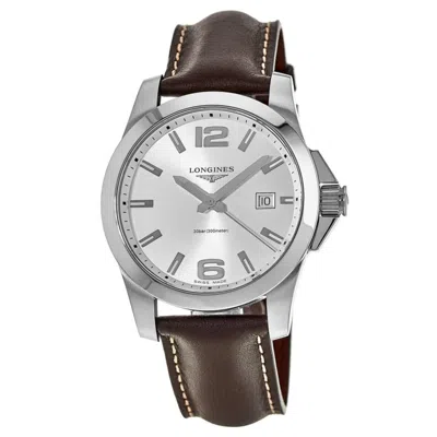 Longines Conquest Quartz Silver Dial Brown Leather Men's Watch L3.759.4.76.5