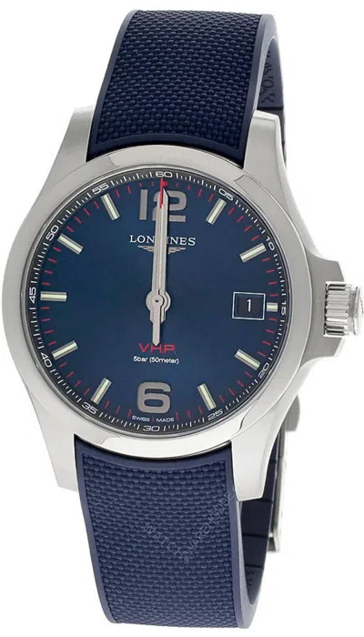 Pre-owned Longines Conquest V.h.p. 41mm Blue Dial Rubber Men's Watch L3.716.4.96.9