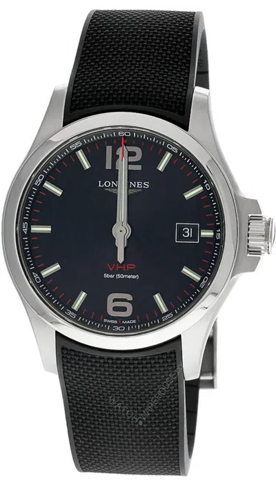 Pre-owned Longines Conquest V.h.p. 43mm Ss Black Rubber Men's Watch L3.726.4.56.9