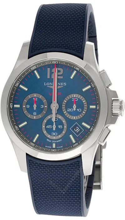 Pre-owned Longines Conquest V.h.p. Chrono 42mm Blue Rubber Men's Watch L3.717.4.96.9