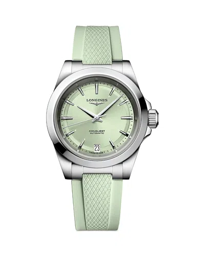 Longines Women's Swiss Automatic Conquest Mint Green Rubber Strap Watch 34mm In No Color