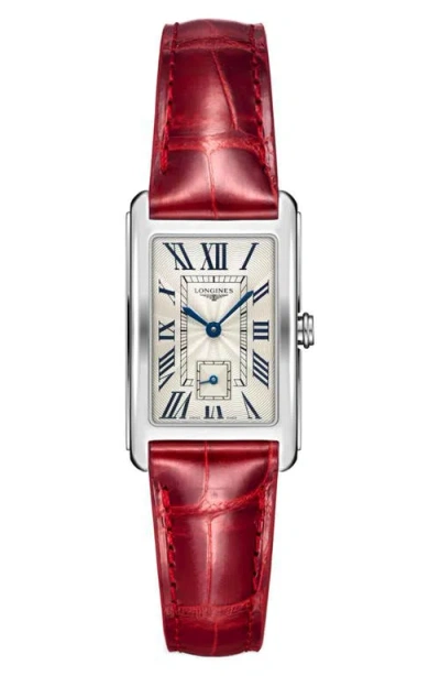 Longines Dolcevita Ii Leather Strap Watch, 23mm X 37mm In Silver