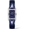 Longines Dolcevita Leather Strap Watch, 23mm X 37mm In Blue/silver