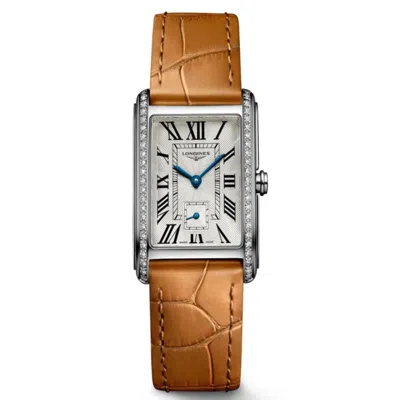 Longines Dolcevita Quartz Diamond Bezel Silver Dial Leather Strap Women's Watch L5.512.0.71.4 In Brown