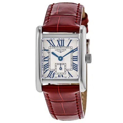 Longines Dolcevita Quartz Mini Silver Dial Leather Strap Women's Watch L5.200.4.71.5 In Red