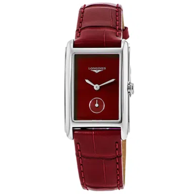 Longines Dolcevita Quartz Red Dial Leather Strap Women's Watch L5.512.4.91.2 In Burgundy