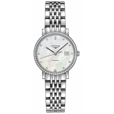 Longines Elegant Automatic Mother Of Pearl Dial Diamond Stainless Steel Women's Watch L4.310.0.87.6 In Metallic