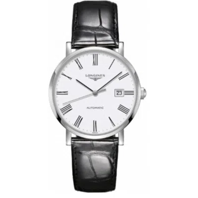 Longines Elegant Automatic White Roman Dial Leather Strap Men's Watch L4.910.4.11.2 In Black