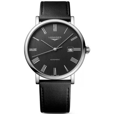 Longines Elegant Collection Grey Dial Leather Strap Men's Watch L4.911.4.71.2 In Black