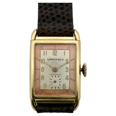 Pre-owned Longines Exquisite 1940s  14k Solid Gold "tuxedo" Dial Tank Watch In Multi