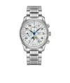 Longines Men's Swiss Automatic Chronograph Master Stainless Steel Bracelet Watch 42mm In White