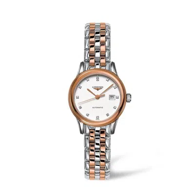 Longines Flagship Automatic 30mm White Diamond Dial Two Tone Women's Watch L4.374.3.99.7 In Gold