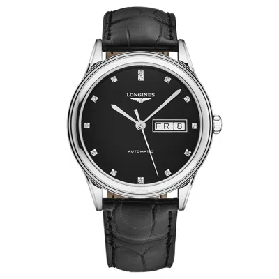 Longines Flagship Automatic Diamond Black Dial Men's Watch L48994572 In Silver Tone/black