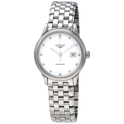 Longines Flagship Automatic White Diamond Dial Ladies Watch L43744276 In Gray