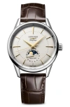 LONGINES FLAGSHIP HERITAGE AUTOMATIC CROC EMBOSSED LEATHER STRAP WATCH, 38.5MM