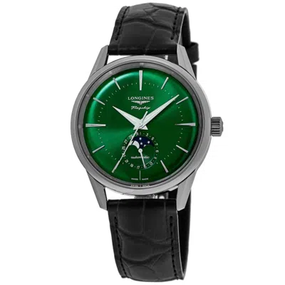 Longines Flagship Heritage Moonphase Automatic Green Dial Leather Strap Men's Watch L4.815.4.02.2