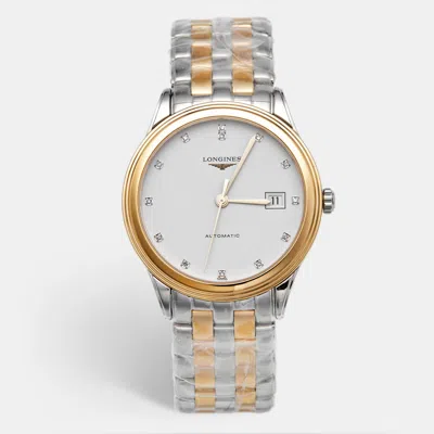 Pre-owned Longines Flagship L4.974.3.27.7 White Dial Diamonds Two Tone Stainless Steel Men's Wristwatch 38 Mm