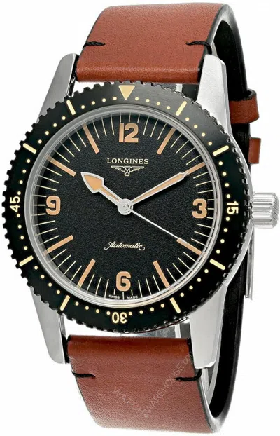 Pre-owned Longines Heritage Skin Diver 42mm Auto Blk Dial Lthr Men's Watch L28224562