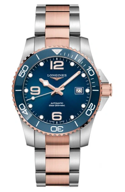 Longines Hydroconquest Automatic Bracelet Watch, 41mm In Blue/ Rose Gold