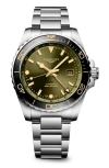 Longines Men's Swiss Automatic Hydroconquest Gmt Stainless Steel Bracelet Watch 43mm In Stainless Steel/sunray Green